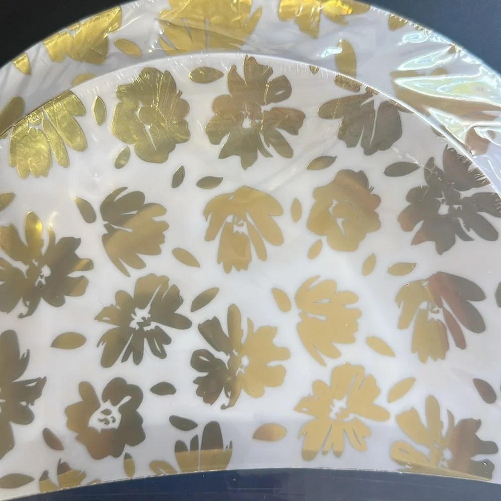 Dabney Lee, 8 dinner and dessert plates bundle with gold flowers
